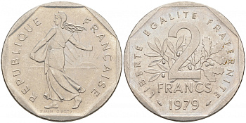 ФРАНЦИЯ 2 ФРАНКА 1979 СЕЯТЕЛЬ KM 942.1, LE FRANC 272.3 никель 3855-711
