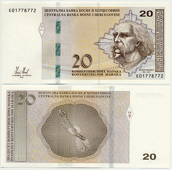 Босния и Герцеговина 20 марок 2012 Филип Вишнич Pick 83 а бумага UNC (пресс) 450-26-3