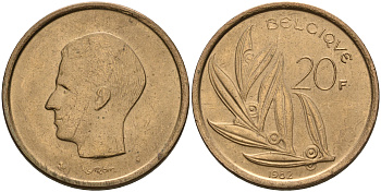 Бельгия 20 франков 1982 Belgique, Бодуэн I (1951-1993) KM 159 никель бронза 4603-945