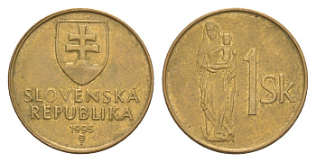 Словакия 1 крона 1995 KM 12 сталь плакированная бронзой 4659-558