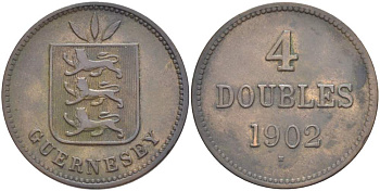 Гернси 4 дабла (дубля) 1902 Н KM 5 бронза 4517-934