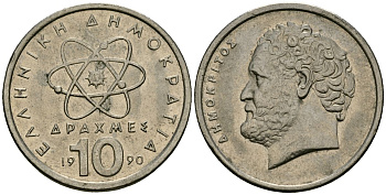 Греция 10 драхм 1990 Демокрит KM 132 медно-никель 4120-524