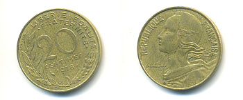 ФРАНЦИЯ 20 САНТИМОВ 1978 KM 930 медь алюминий никель 86-1741