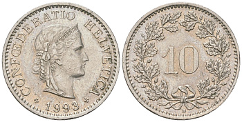 Швейцария 10 раппенов 1993 B KM 27 медно-никель 220-1168