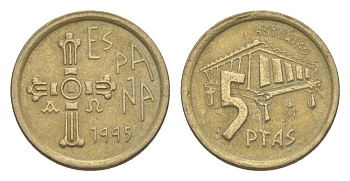 Испания 5 песет 1995 Астурия KM 946 алюминиевая бронза 4632-346