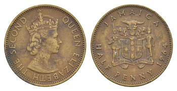 Ямайка 1/2 пенни 1964 Елизавета II (1952-2022) KM 38 никель латунь 4626-632