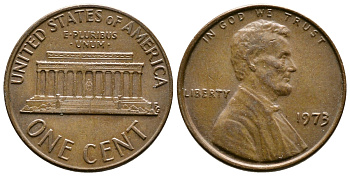США 1 цент 1973 Авраам Линкольн KM 201 медь цинк 3458-135