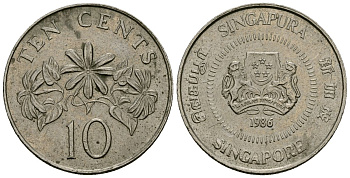 Сингапур 10 центов 1986 KM 51 медно-никель 4173-1017