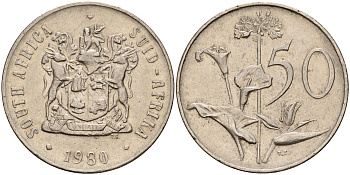 ЮАР 50 центов 1980 Зантедеския Эллиота (калла), герб KM 87 никель  UNC  4599-445