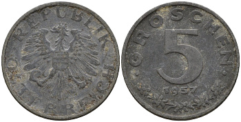 Австрия 5 грошей 1957 KM 2875 цинк 4596-131