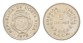 Коста-Рика 5 сентимо 1978 KM 184.2 медно-никель UNC 4644-325
