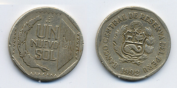 Перу 1 новый соль 1992 KM 308.1 медно-никель 51-4425