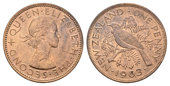 Новая Зеландия 1 пенни 1963 Елизавета II (1952-2022), новозеландский туи KM 24.2 бронза aUNC 4587-341