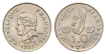 Новые Гебриды 10 франков 1975 KM 2.2 медно-никель UNC 4678-1011