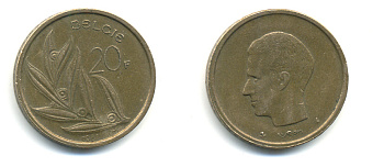 БЕЛЬГИЯ 20 ФРАНКОВ 1981 BELGIE KM 160 никель бронза 86-1413