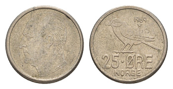 Норвегия 25 эре 1969 Улаф V (1957-1991) KM 407 медно-никель 4632-1242