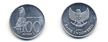 Индонезия 100 рупий 2001 черный пальмовый какаду KM 61 алюминий 23-1446