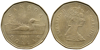 Канада 1 доллар 1987 Елизавета II (1952-2022), утка KM 157 никель плакированный алюминиевой бронзой 3334-411