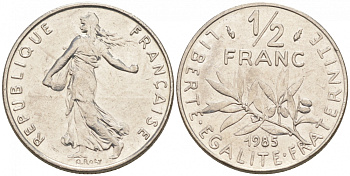 Франция 1/2 франка 1985 сеятель KM 931.1 никель 187-131
