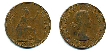 Великобритания 1 пенни 1963 Елизавета II (1952-2022) KM 897, Spink 4157 бронза 57-934