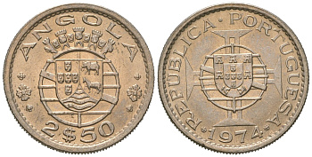 Ангола 2 1/2 эскудо 1974 KM 77 медно-никель UNC 4618-1117