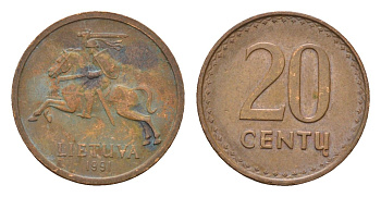 Литва 20 центов (сентов) 1991 KM 89 бронза 4702-248