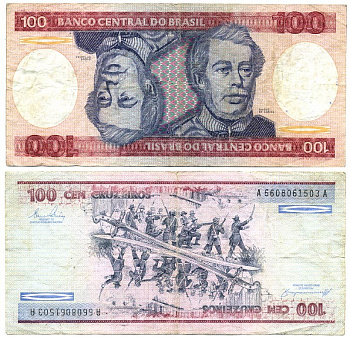 БРАЗИЛИЯ 100 КРУЗЕЙРО 1981 ПОДПИСЬ 20, ГЕРЦОГ КАКСИАС Pick 198a бумага 7207-4-3