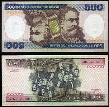 Бразилия 500 крузейро 1981 Деодору да Фонсекапервый президент Бразилии, Префикс *, replacement - замещенная серия Pick 200 a r бумага UNC (пресс) 447-34-1-1