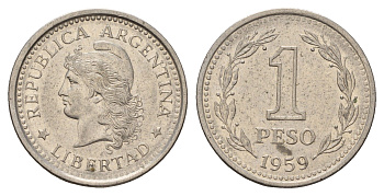 Аргентина 1 песо 1959 KM 57 сталь плакированная никелем 4573-1235