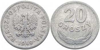 Польша 20 грошей 1949 KM 43а, Parchimowicz 207b алюминий 4448-221