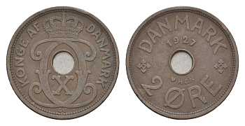 Дания 2 эре 1927 HCN, Кристиан X (1912-1947) KM 827 бронза 4658-168