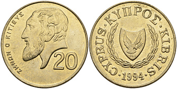 Кипр 20 центов 1994 KM 62.2 никель латунь 4140-843