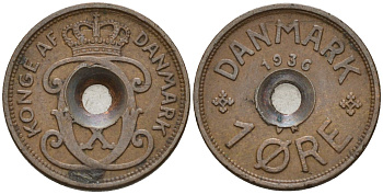 Дания 1 эре 1936 Кристиан X (1912-1947) KM 826 бронза 4147-432