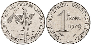 Западная Африка (BCEAO) 1 франк 1979 KM 8 нержавеющая сталь UNC 4602-1268