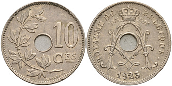 Бельгия 10 сантимов 1923 BELGIQUE KM 85 медно-никель 4143-542