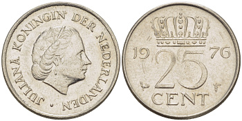 НИДЕРЛАНДЫ 25 ЦЕНТОВ 1976 ЮЛИАНА KM 183 никель 96-642