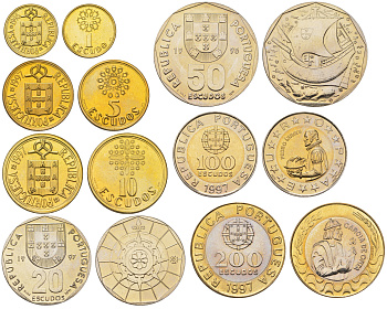 Португалия годовой набор из 7 монет (1, 5, 10, 20, 50, 100 и 200 эскудо) 1997 тираж 20.000 экземпляров KM 631, 632, 633, 634, 636, 645 и 655 BU 3897-1141-1146