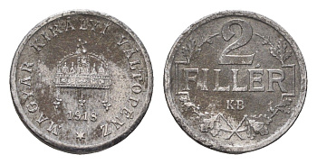 Венгрия 2 филлера 1918 KB, Карл I (1916-1918) KM 497 железо 4664-829