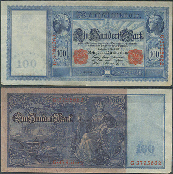 Германия 100 марок 1910 Pick 42 (1) бумага 6287-10-1-1