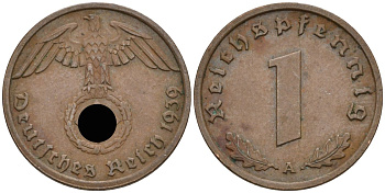 Германия 1 рейхспфенниг 1939 A KM 89, J 361 бронза 4396-1214