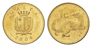 Мальта 1 цент 2004 ласка, горностай KM 93 никель латунь UNC 4644-1246