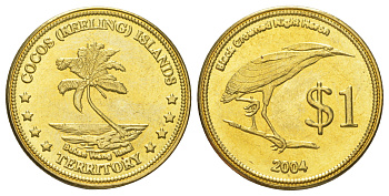 Кокосовые острова 1 доллар 2004 X 15 латунь BU 4624-526