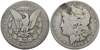 США 1 доллар 1900 O, Морган доллар, монетный двор Орлеан KM 110 серебро 443-115
