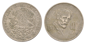 Мексика 20 сентаво 1975 Франциско Индалеси KM 442 медно-никель 4649-856