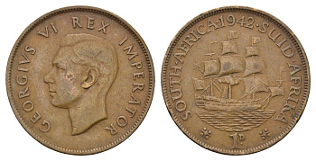 ЮАР 1 пенни 1942 Георг VI (1936-1952) KM 25 бронза 4123-232