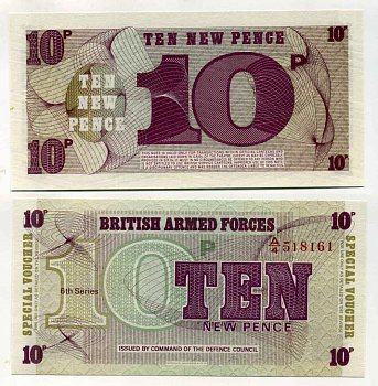 АНГЛИЯ 10 ПЕНСОВ 1972 ДЛЯ ВООРУЖЕННЫХ СИЛ, 6 СЕРИЯ, BRADBURY WILKJSON @ Co Pick М45 бумага UNC (ПРЕСС) 7551-5-3-1