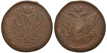 Россия 5 копеек 1761 Елизавета Петровна (1741-1761), без букв Биткин 441 медь 1083-1-32