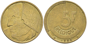 Бельгия 5 франков 1986 BELGIQUE, Бодуэн I (1951-1993) KM 163 никель бронза 4561-834