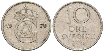 Швеция 10 эре 1973 U, Густав VI Адольф (1950-1973) KM 835 медно-никель 4618-247