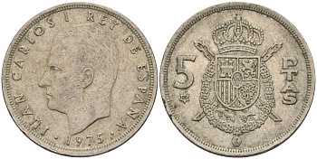 Испания 5 песет 1975 (80) Хуан Карлос I (1975-2014) KM 807 медно-никель 4155-711